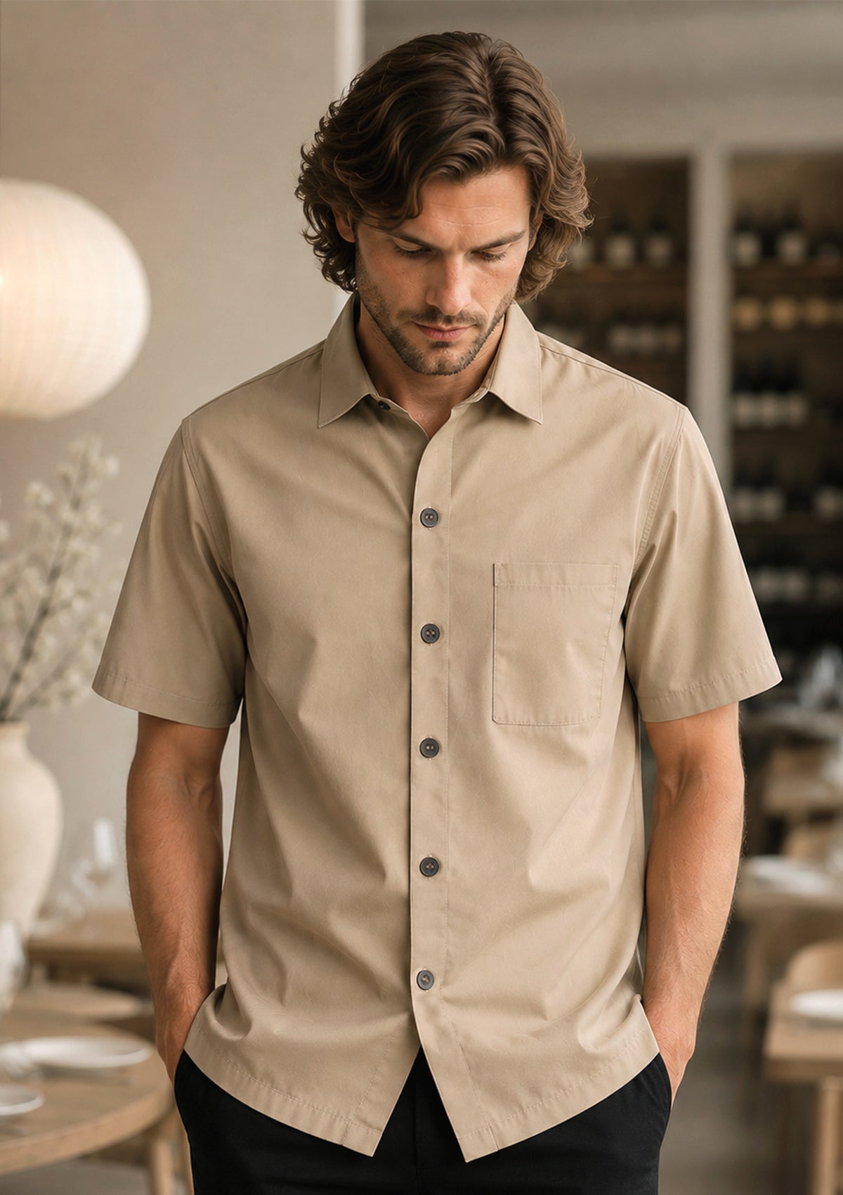 Chemise à Manches Courtes avec Coupe Décontractée Unisexe