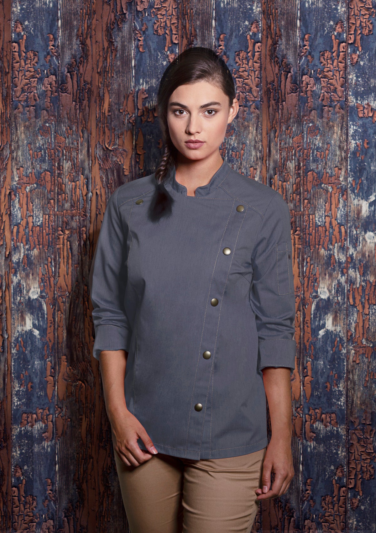 Veste de Chef Femme Style Jeans Manches Longues