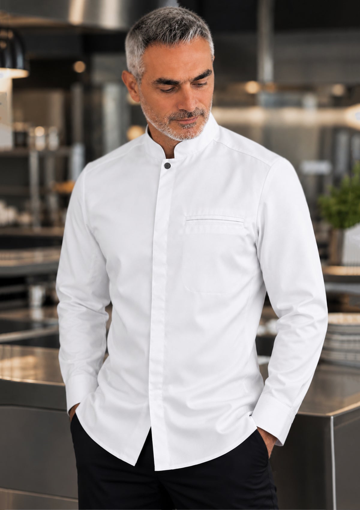 Herren Kochhemd Slim-Fit Langarm Feinqualität