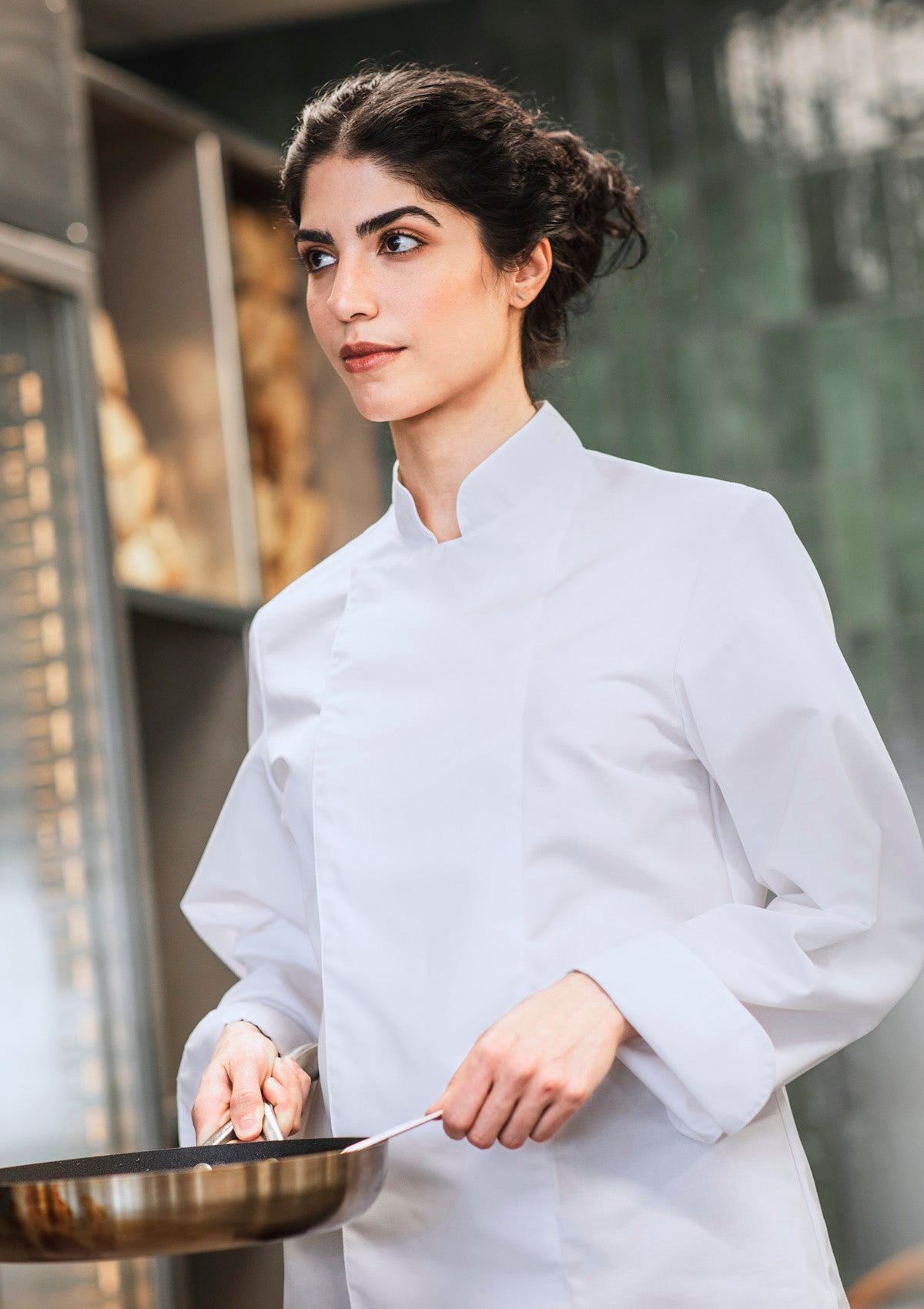 Veste de Chef Femme Cintrée Manches Longues à Double Boutonnage