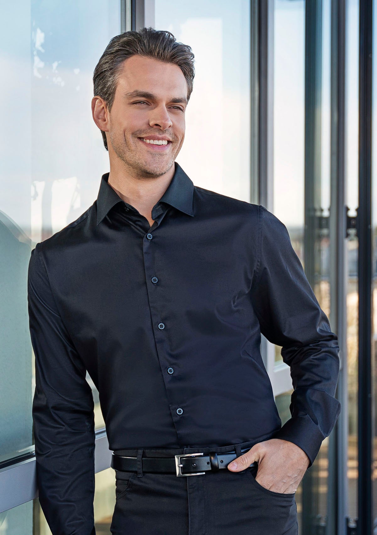 Herren Hemd Active-Stretch Langarm Slim-Fit