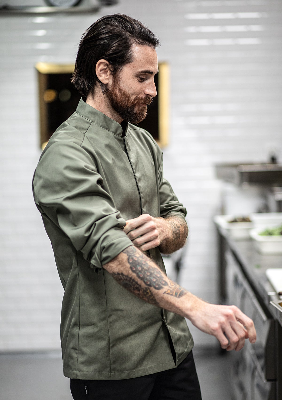 Chemise de Chef Cintrée Homme Manches Longues avec Poche Stylo
