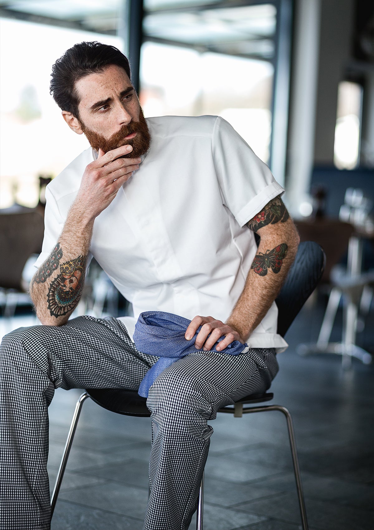 Herren Kochhose Schwarz Pepita mit glatter Front | Segers