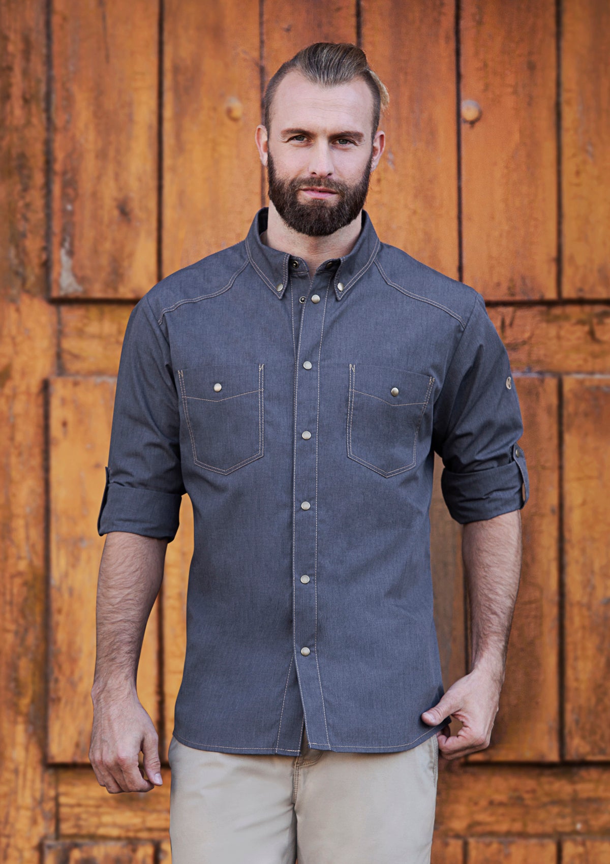 Chemise de chef homme style jean Manches longues
