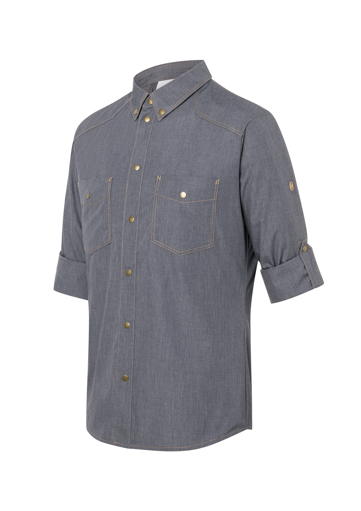 Herren Kochhemd Jeans-Stil Button-Down Langarm
