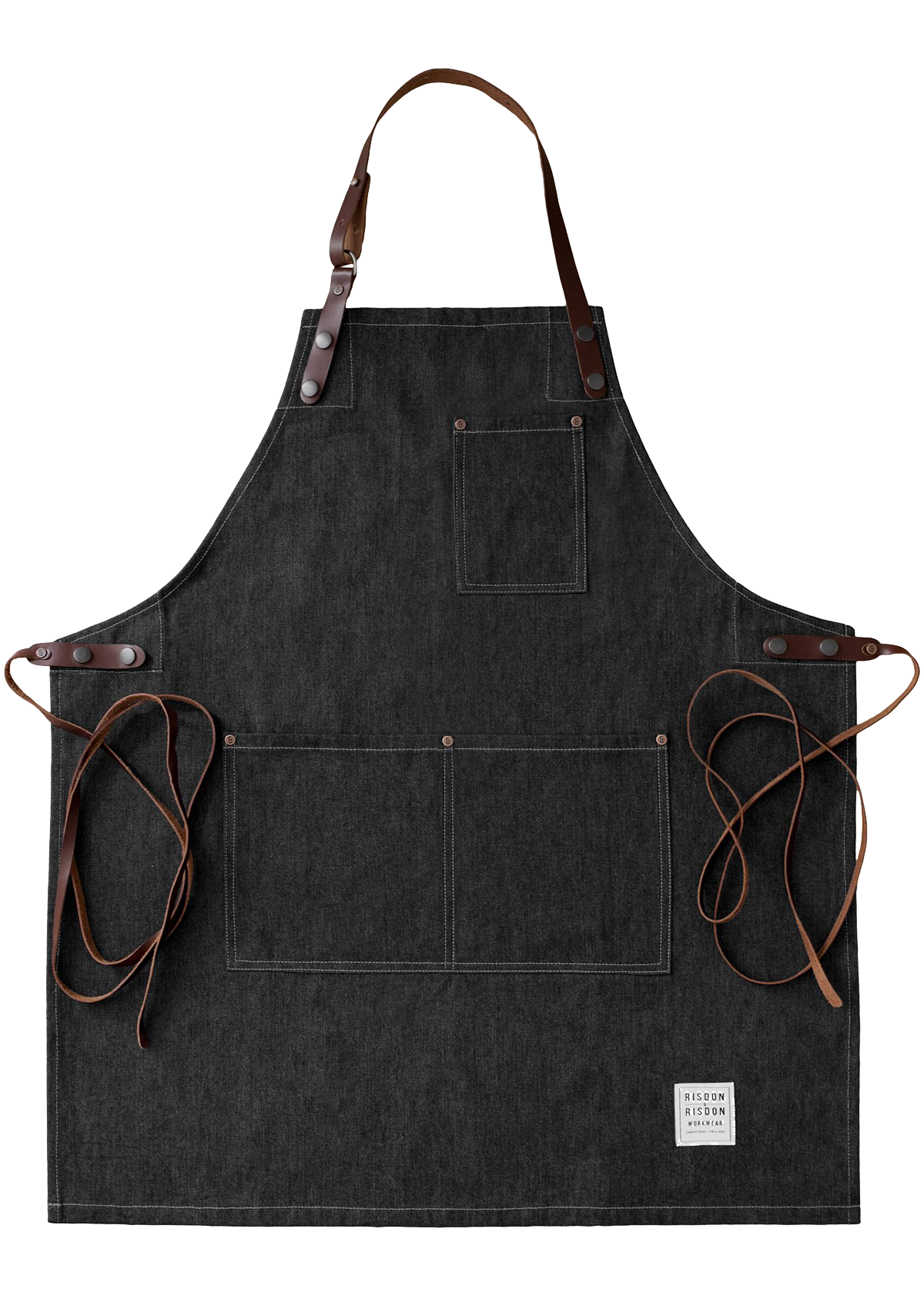 Grembiule Artigianale Street in Denim con Bretelle in Pelle Unisex